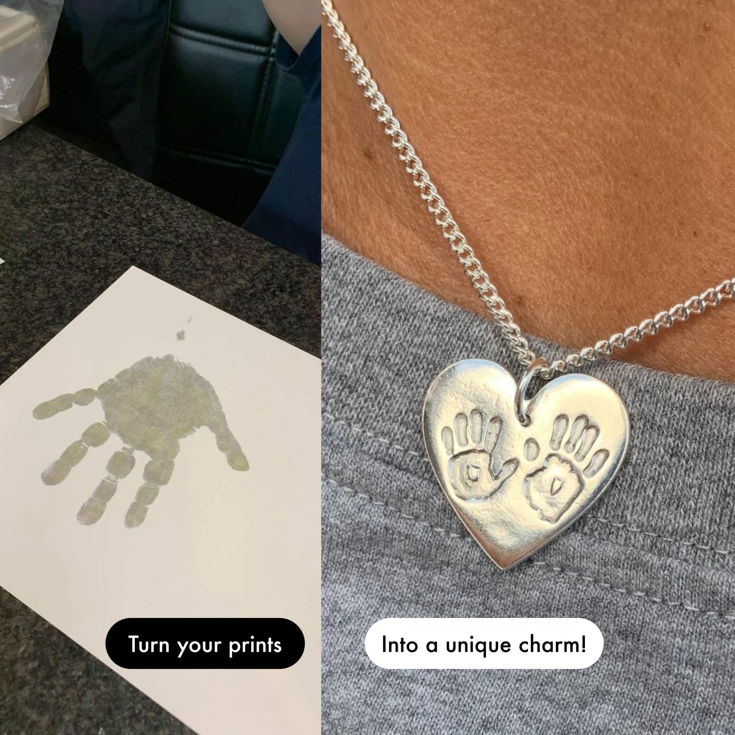 Capture Handprints In Beautiful Fine Silver Heart Charm