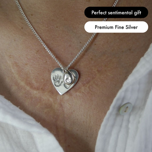 Capture Handprints In Beautiful Fine Silver Heart Charm