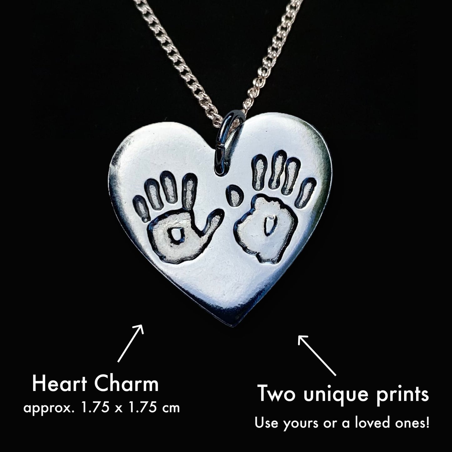 Capture Handprints In Beautiful Fine Silver Heart Charm